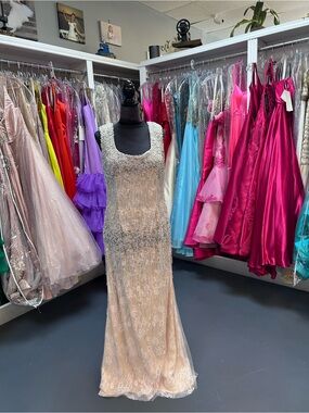 Elegant Beaded Champagne Prom Dress